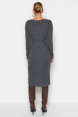 Antrasit Mini Triko Kemerli Elbise TWOAW23EL00444