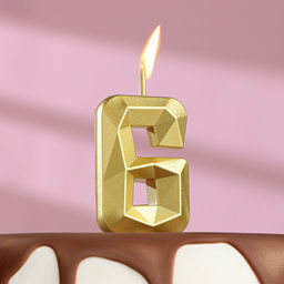 Цена за 3 шт. Свеча в торт на шпажке «Алмаз», цифра 6, золотая, 5 см