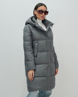 Пальто зимнее утепленное с капюшоном женское темно-серого цвета 7618TC - Visdeer фото 9
