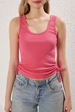 Pembe-Gul Kurusu 2li Paket Buzgu Detayl? Havuz Yaka Fitilli Esnek Orme Atlet TWOSS21AL0195