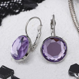 Серьги со стразами Яркая классика в обрамлении, цвет сиреневый в серебре, d=1,4 см