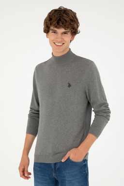 Свитер U.S. Polo Assn Slim Fit полуводолазка серый меланж из хлопка