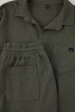 Haki Regular Kesim Polo Yaka Etiket Detayl_ Dokulu Pijama Tak_m_ TMNAW26PT00029 - Trendyolmilla фото 2
