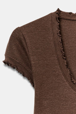 CAMISETA MANGA CORTA CON LINO / Marr?n - Zara фото 6