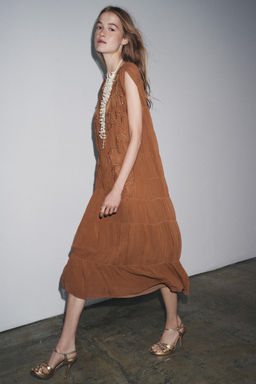 ZW COLLECTION GATHERED EMBROIDERED DRESS - Zara фото 12