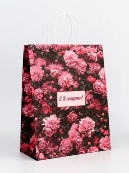 Цена за 2 шт. Пакет подарочный крафт "С 8 Марта" 25 х 12 х 32 См