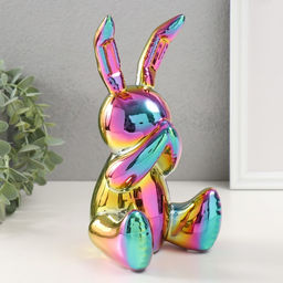 Фигурка керамика Зайка спрятал носик, зелёный хамелеон, 11?12?22 см