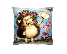 Веселый ёжик Веночек- гобеленовая наволочка 45х45 см