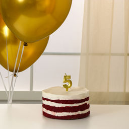 Свеча для торта, цифра 5 + воздушные шары, 5 шт, золото - Страна карнавалия фото 2