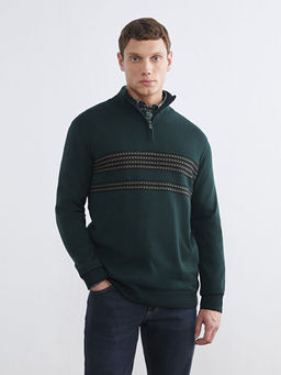 Dik Yaka ?izgili Erkek Triko Kazak