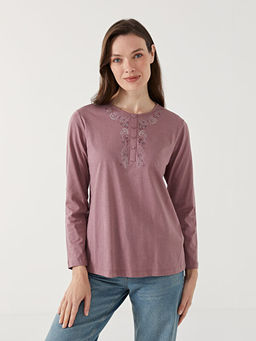 Bisiklet Yaka ?i?ekli Kad?n Bluz