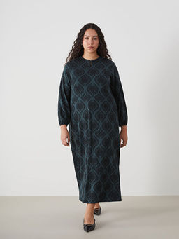 Bisiklet Yaka Desenli A Kesim Elbise