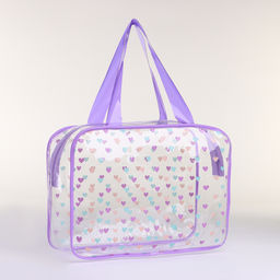 Косметичка-сумка на молнии для бассейна, с ручками, с принтом Сердечки, сиреневая