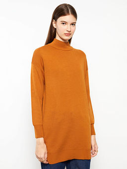 Yar?m Bal?k?? Yaka D?z Uzun Kollu Kad?n Triko Tunik