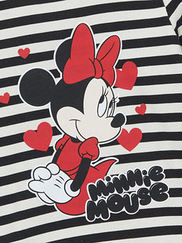 Bisiklet Yaka Uzun Kollu Minnie Mouse Bask?l? K?z ?ocuk Ti??rt