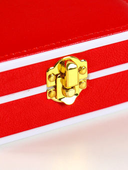 Шкатулка для украшений Giulia, пластик, кожзам, 6 ячеек, 10 полос, красная, 13.5×11.5×5.5 см