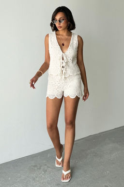 Trendyolmilla Bej Kroseli Baglama Detayl? Dokuma Bluz Yelek TWOSS25BZ00580 фото 3