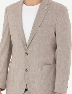 A__k Kahverengi Ex. Slim Fit Keten Kar___ml_ Ceket