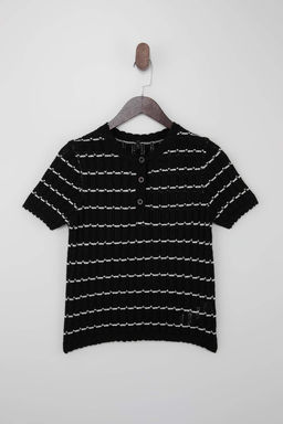 Siyah Pamuklu Cizgili Bisiklet Yaka Triko Bluz TWOSS26BZ00130