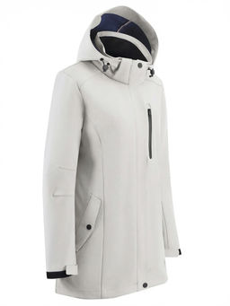 Парка женская софтшелл виндстоппер удлинённая с капюшоном белого цвета 9618_1Bl