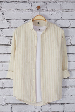 Bej Regular Fit Cizgili Nefes Alabilen Pamuklu Muslin Gomlek TMNSS25GO00015 - Trendyolmilla фото 5