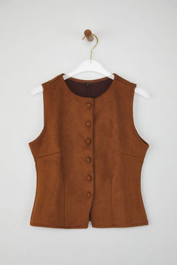 Ozel Koleksiyon Taba Dugmeli Slim/Vucuda Oturan Orme Suet Bluz TWOAW26BZ00009