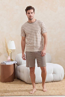 Kahverengi-Ekru Regular Kesim _izgili Dokulu Pijama Tak_m_ TMNSS26PT00043