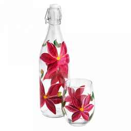Бутылка стеклянная бугельная крышка Акварель-Лилия 1л д8,3см h30,5см, декор - ручная роспись, форма круглая, д/горла 2см, д/основания 6,8см (Китай) - Домашняя мода фото 5