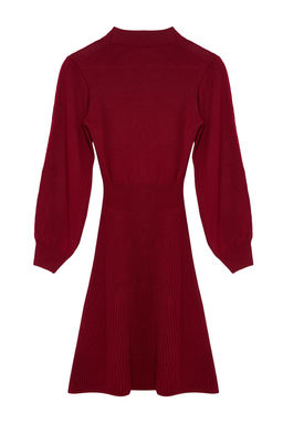 Bordo Mini Triko Dantelli Elbise TWOAW22EL0011