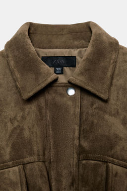 OVERSIZE FAUX SUEDE BOMBER JACKET WITH HOODIE