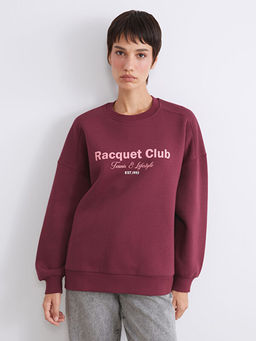 Bask?l? Oversize Kad?n Kal?n Sweatshirt