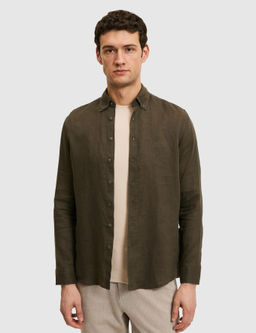 Koyu Haki Regular Fit %100 Keten G_mlek