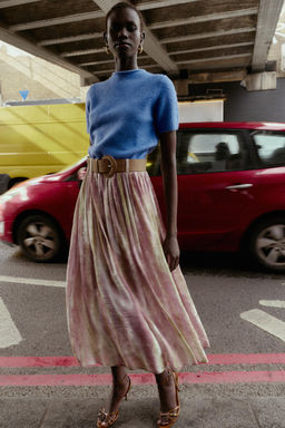 PRINTED MIDI SKIRT WITH BELT - Zara фото 6