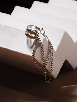 Цена за 2 шт. Серьга «Кафф» две полоски с цепочками, цвет серебро