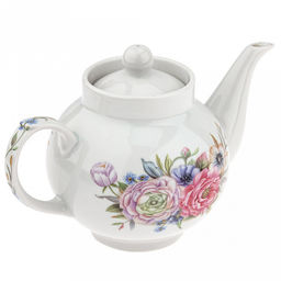 Чайник заварочный фарфоровый "Розы 3D" 2 вариант 700мл, форма "Рубин" (Россия)