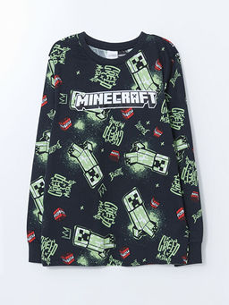 Bisiklet Yaka Minecraft Bask?l? Erkek ?ocuk Pijama Tak?m?