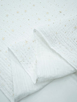 Муслин двухслойный с эф.жатости Звездочки (золотой глиттер) цв.белый, ш.1.4м, хл-100%, 140гр/м.кв - Купава фото 4