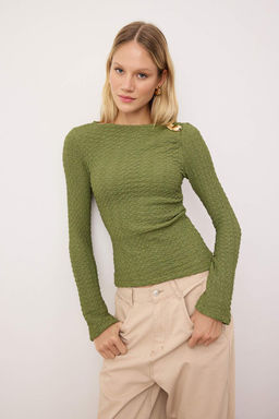 Ekru Fitted/Vucuda Oturan Aksesuar Detayl? Dokulu Uzun Kollu Esnek Orme Bluz TWOAW26BZ00134 - Trendyolmilla фото 10