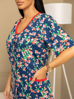 Халат женский, цвет темно-синий розовый