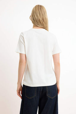 Ekru Kalp Regular/Normal Kal?p K?sa Kollu Tok %100 Pamuk Orme T-Shirt TWOSS26TS00145 - Trendyolmilla фото 4