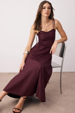 Koyu Bordo Belden Ac?lan Dokuma Maxi Elbise TWOSS25EL00870 - Trendyolmilla фото 7