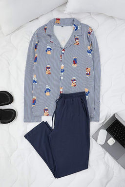 Lacivert Ay_c_k Desen Couple/_ift Regular G_mlek-Pantolon Pijama Tak_m_ TMNAW26PT00031