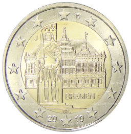 2 евро 2010 года J Германия Городская ратуша и Роланд, Бремен