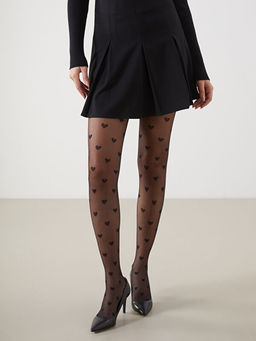 15 Denye Kalp Desenli Kad?n K?lotlu ?orap