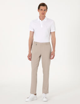 Bej Slim Fit Beli Lastikli Klasik Jogger Pantolon