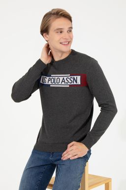 U. S. Polo Assn Мужской трикотаж антрацитового меланжевого цвета с круглым вырезом