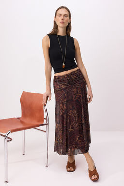 Cok Renkli Maxi Buzgu/Drape Detayl? Boho/Boho Chic Baskl?l? Tul Esnek Orme Etek TWOAW26ET00122 - Trendyolmilla фото 9