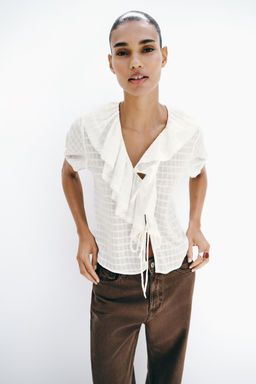 BLUSA VOLANTES LAZOS / Blanco roto - Zara фото 2