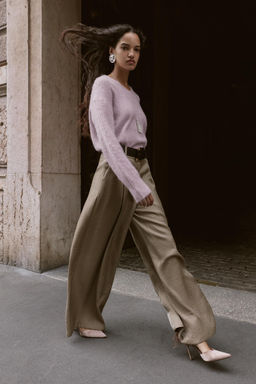 WIDE SATIN TROUSERS WITH BELT - Zara фото 2