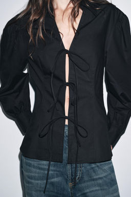 POPLIN SHIRT WITH TIED DETAILS ZW COLLECTION - Zara фото 3
